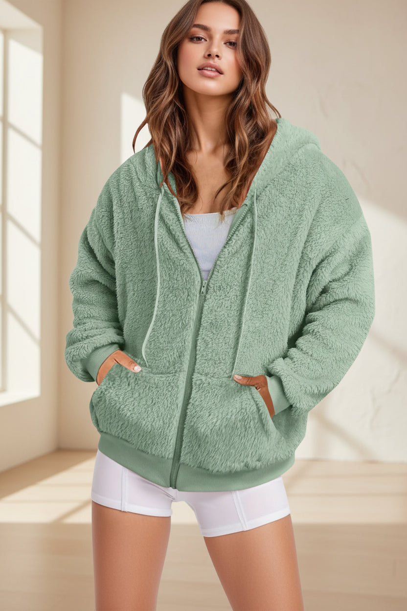 Sweat à Capuche Zippé Long – Velours de Coton Doux, Coupe Oversize