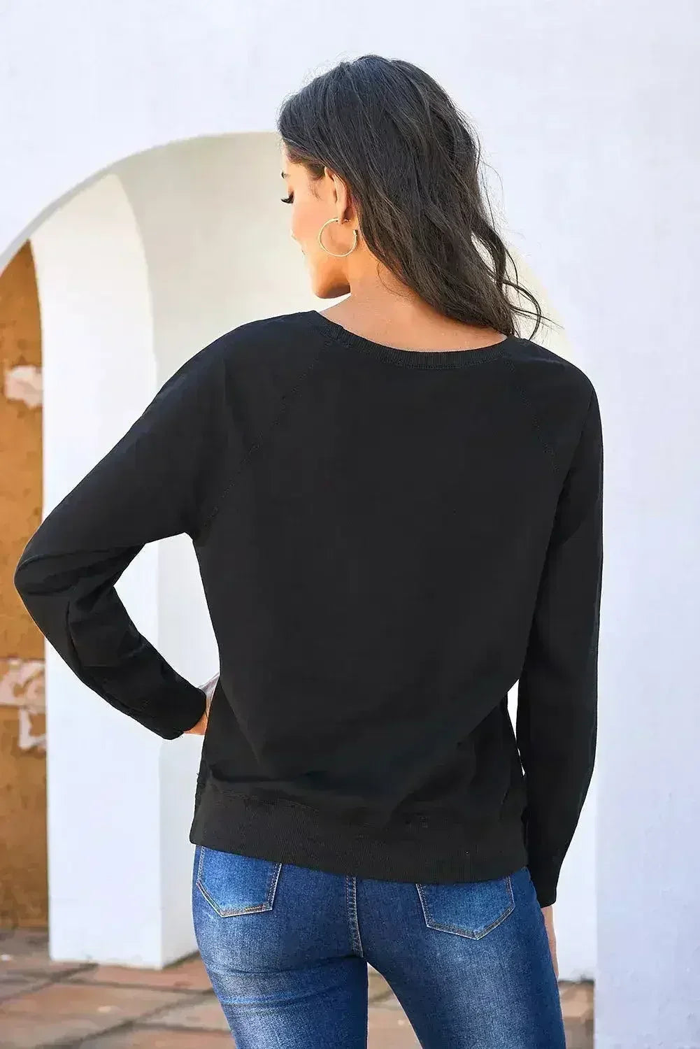 Sweatshirt en molleton gratté noir, mélange coton