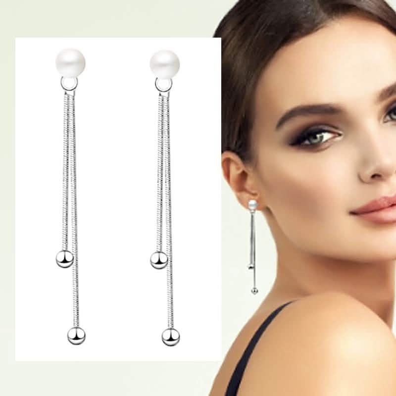 Boucles d'oreilles pendantes longues perles et billes or 18 carats
