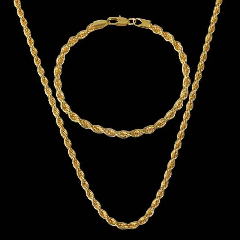 Parure Collier + Bracelet Torsadée Classique Européenne en Or 18 carats