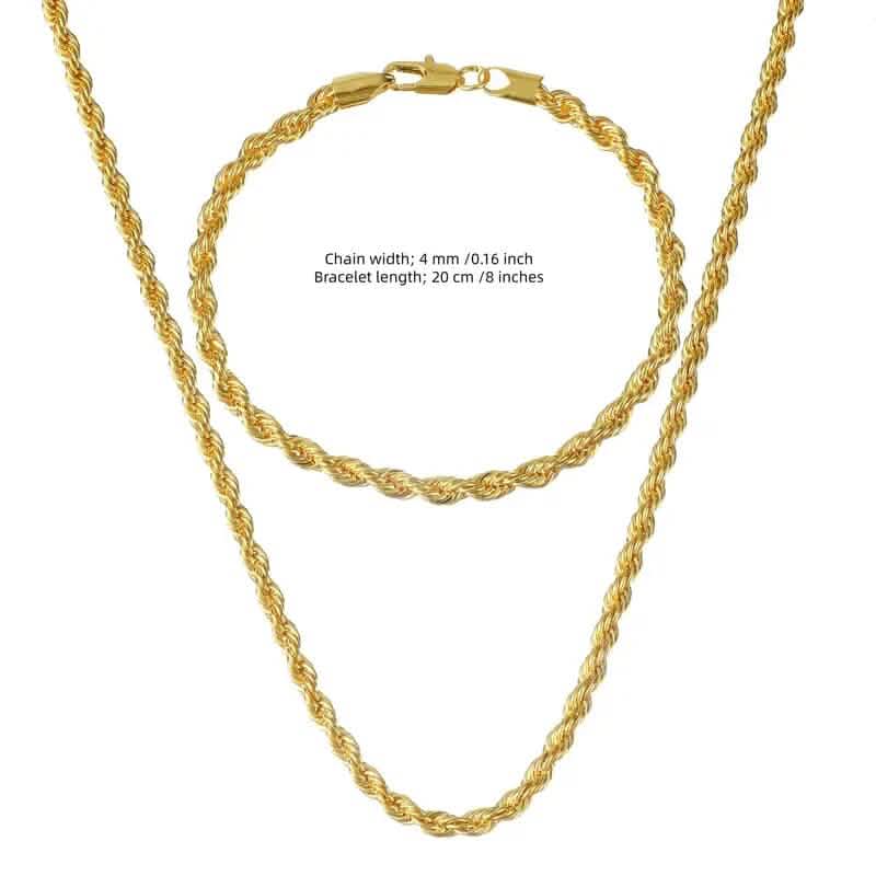Parure Collier + Bracelet Torsadée Classique Européenne en Or 18 carats