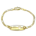 Bracelet en or 18 carats rempli, finition polie, maillons Figaro et cœur, avec plaque d'identification