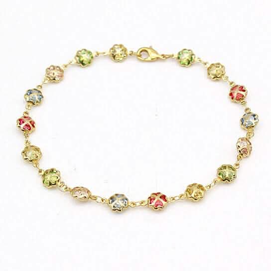 Cheville en or rempli 18 carats, finition polie, cristaux multicolores