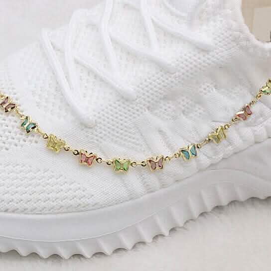 Bracelet de cheville papillon en cristal multicolore en or 18 carats, finition très polie