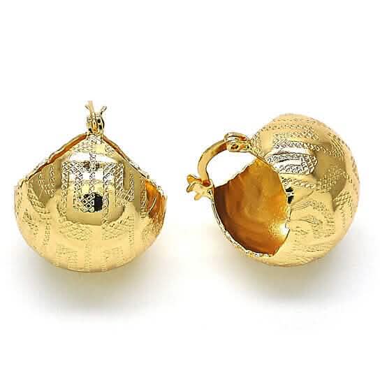 Créoles dorées 18 carats, finition polie, motif clé grecque, finition brillante, ton doré