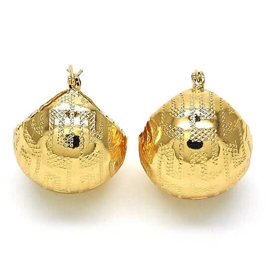 Créoles dorées 18 carats, finition polie, motif clé grecque, finition brillante, ton doré
