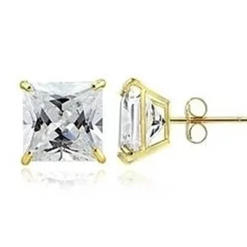 Boucles d'oreilles clous carrées 8 mm en plaqué or 18 carats, finition polie, avec oxyde de zirconium, ton doré