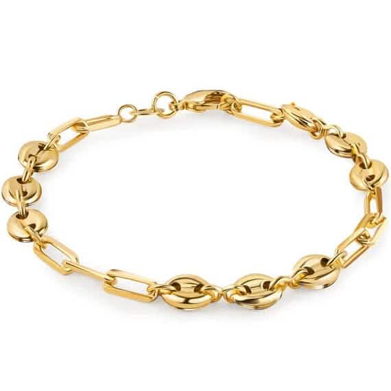 Chaîne de cheville Or 18 carats avec maillons mariner et trombone 25 cm