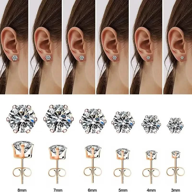 Boucles d'oreilles clous en zircone 6 griffes en acier inoxydable avec fermoir boucle d'oreille en or 18 carats