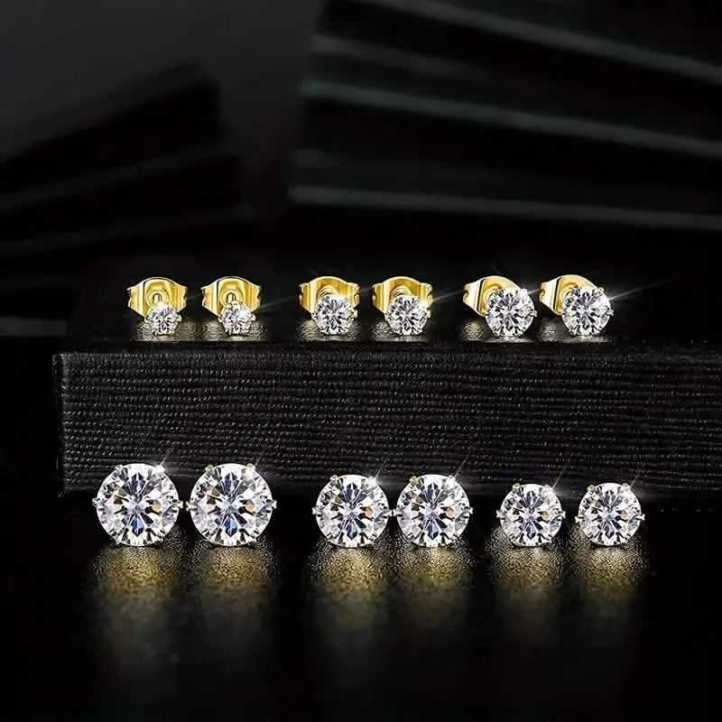 Boucles d'oreilles clous en zircone 6 griffes en acier inoxydable avec fermoir boucle d'oreille en or 18 carats