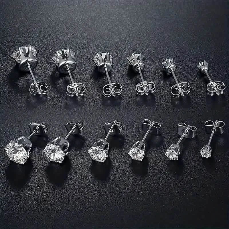 Boucles d'oreilles clous en zircone 6 griffes en acier inoxydable avec fermoir boucle d'oreille en or 18 carats
