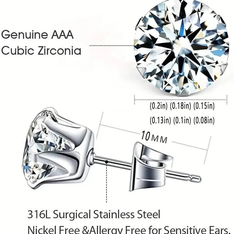 Boucles d'oreilles clous en zircone 6 griffes en acier inoxydable avec fermoir boucle d'oreille en or 18 carats