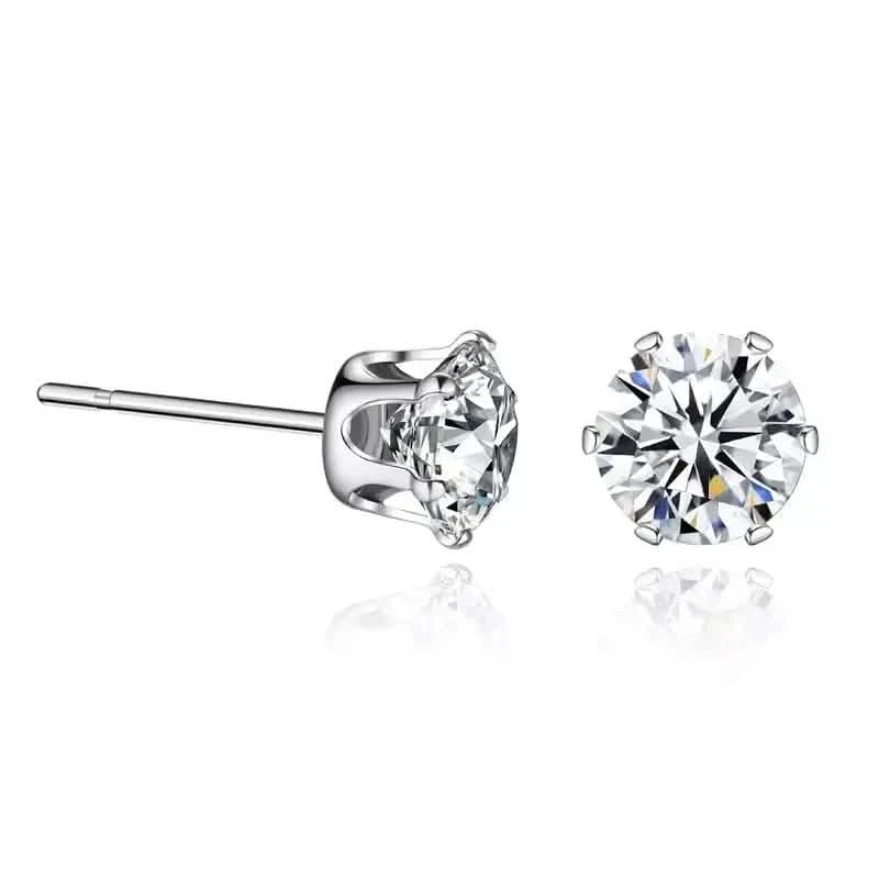 Boucles d'oreilles clous en zircone 6 griffes en acier inoxydable avec fermoir boucle d'oreille en or 18 carats