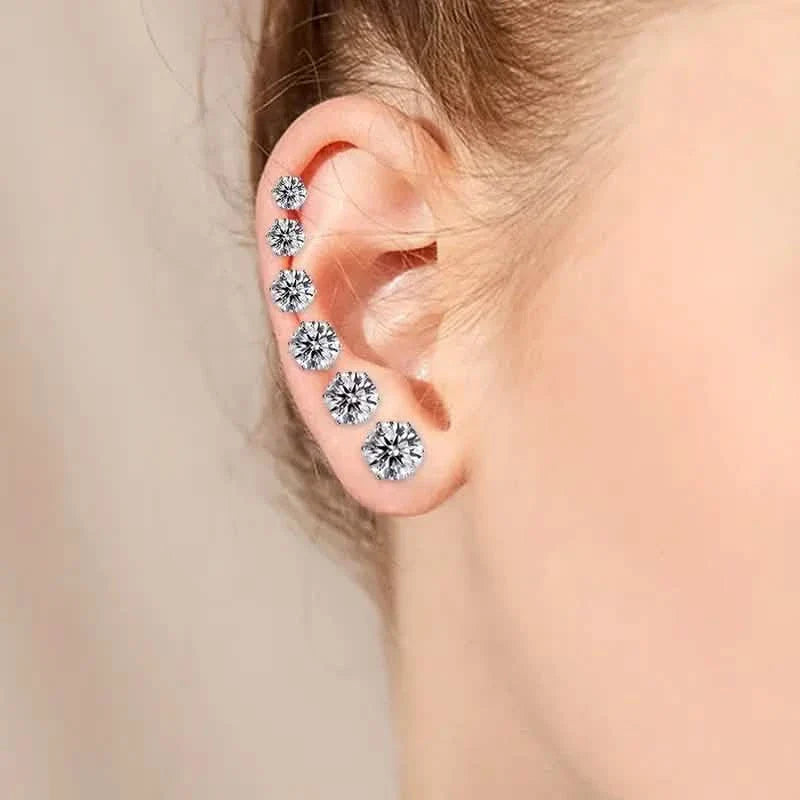 Boucles d'oreilles clous en zircone 6 griffes en acier inoxydable avec fermoir boucle d'oreille en or 18 carats
