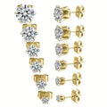 Boucles d'oreilles clous en zircone 6 griffes en acier inoxydable avec fermoir boucle d'oreille en or 18 carats