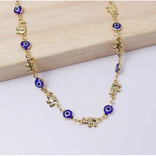 Bracelet de cheville éléphant œil bleu plaqué or 18 carats