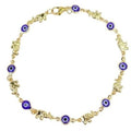 Bracelet de cheville éléphant œil bleu plaqué or 18 carats