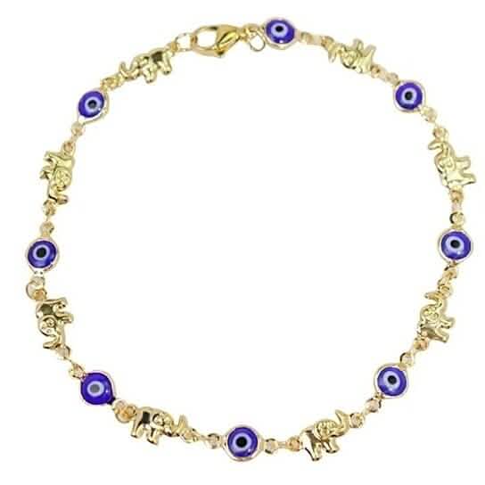 Bracelet de cheville éléphant œil bleu plaqué or 18 carats