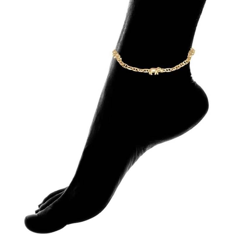 Chevillère Maillon Marine avec Breloque Éléphant Plaqué Or 18K