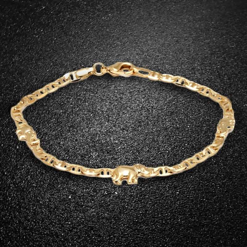 Chevillère Maillon Marine avec Breloque Éléphant Plaqué Or 18K