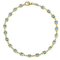 Bracelet de cheville carré en plaqué or 18 carats et cristaux bleu clair