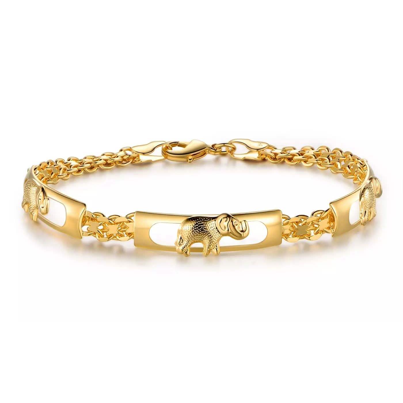 Bracelet plaqué or 18 carats « Parade d'éléphants porte-bonheur »