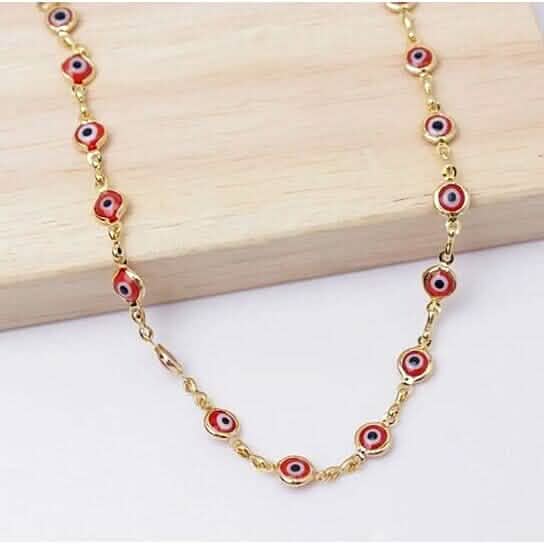 Chevillère Œil Turc Rouge Plaqué Or 18 carats