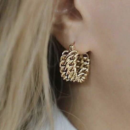 Boucles d'oreilles créoles à maillons double rang en or 18 carats