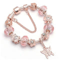 Bracelet Charme Papillon Cristal Rose Plaqué Or Rose 18 carats avec Éléments Swarovski