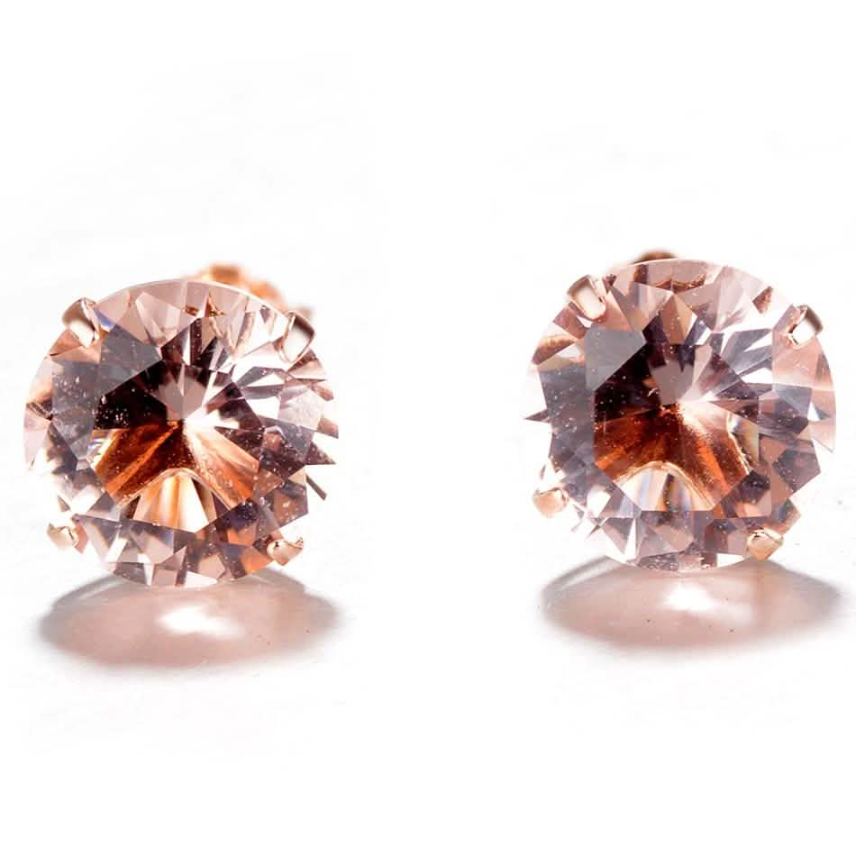 Clous d'oreilles en or rose 18 carats sur argent sterling et morganite véritable