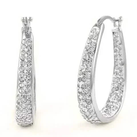 Créoles intérieures/extérieures en or blanc 18 carats avec cristaux de Swarovski