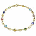 Cheville en plaqué or 18 carats pour femme, finition polie, motif marin/marina, œil porte-bonheur multicolore, fermoir mousqueton, 25,4 cm