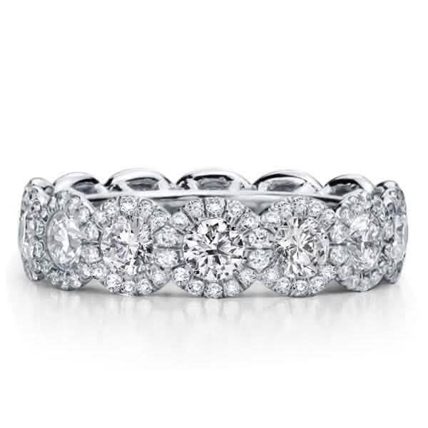 Bague éternité en or blanc 18 carats plaqué, simulant des diamants