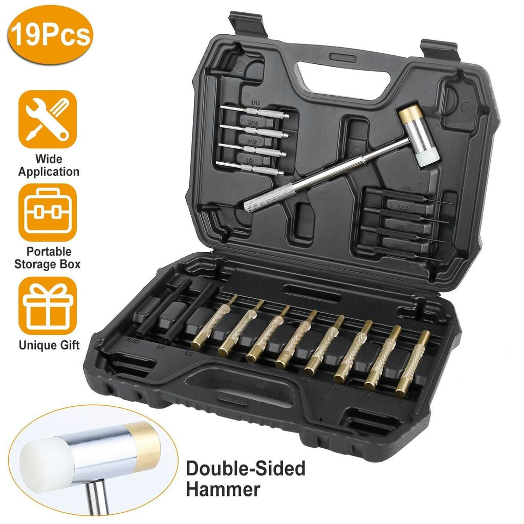 Ensemble de 19 chasse-goupilles et poinçons avec boîte de rangement portable