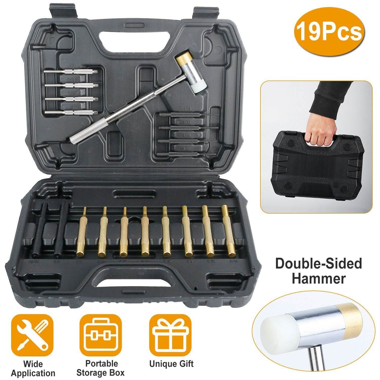 Ensemble de 19 chasse-goupilles et poinçons avec boîte de rangement portable