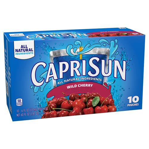 Capri Sun Wild Cherry Naturally Flavored Kids Juice Drink Blend (10 Ct Box, 6 Fl Oz Pouches)