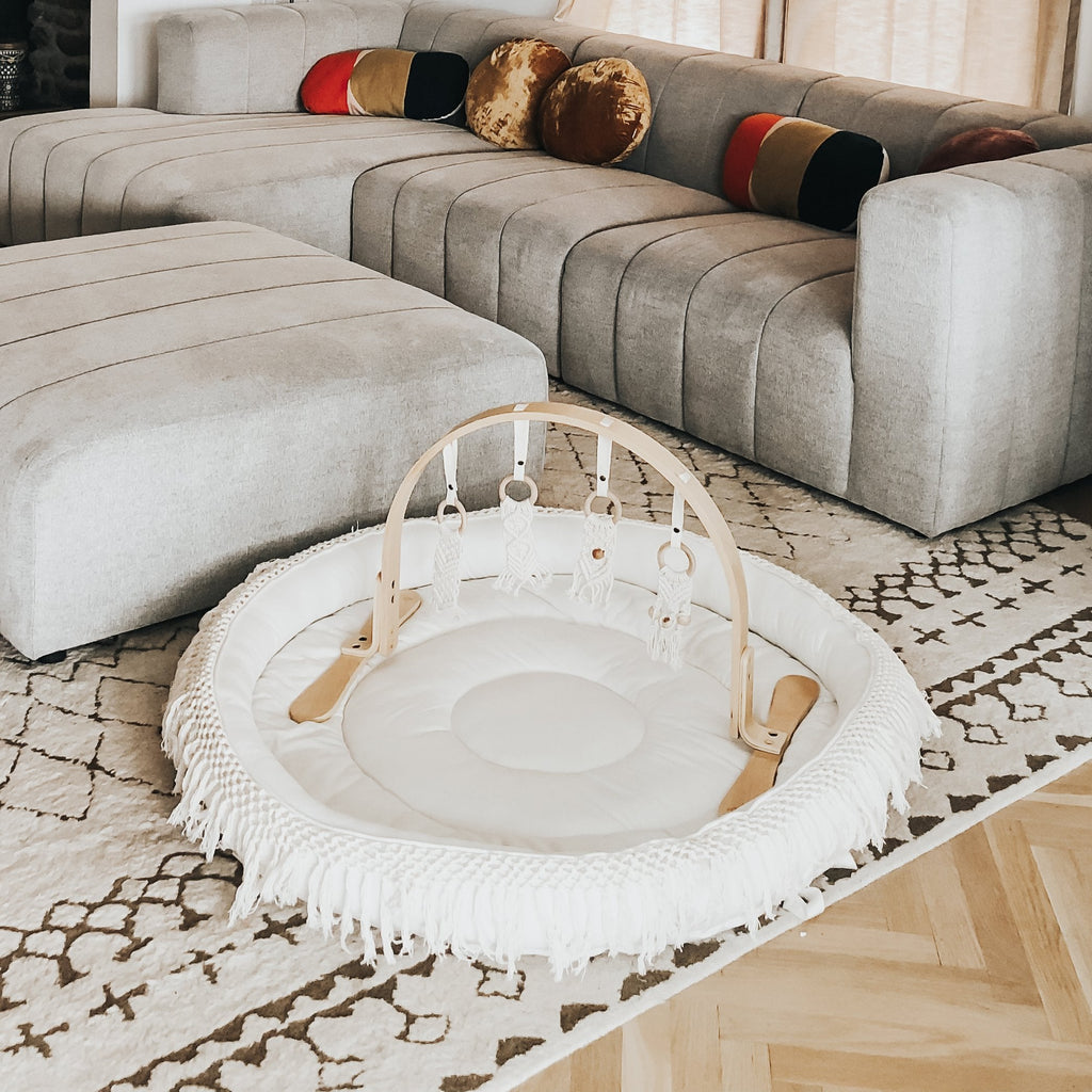 Tapis de jeu rond en macramé
