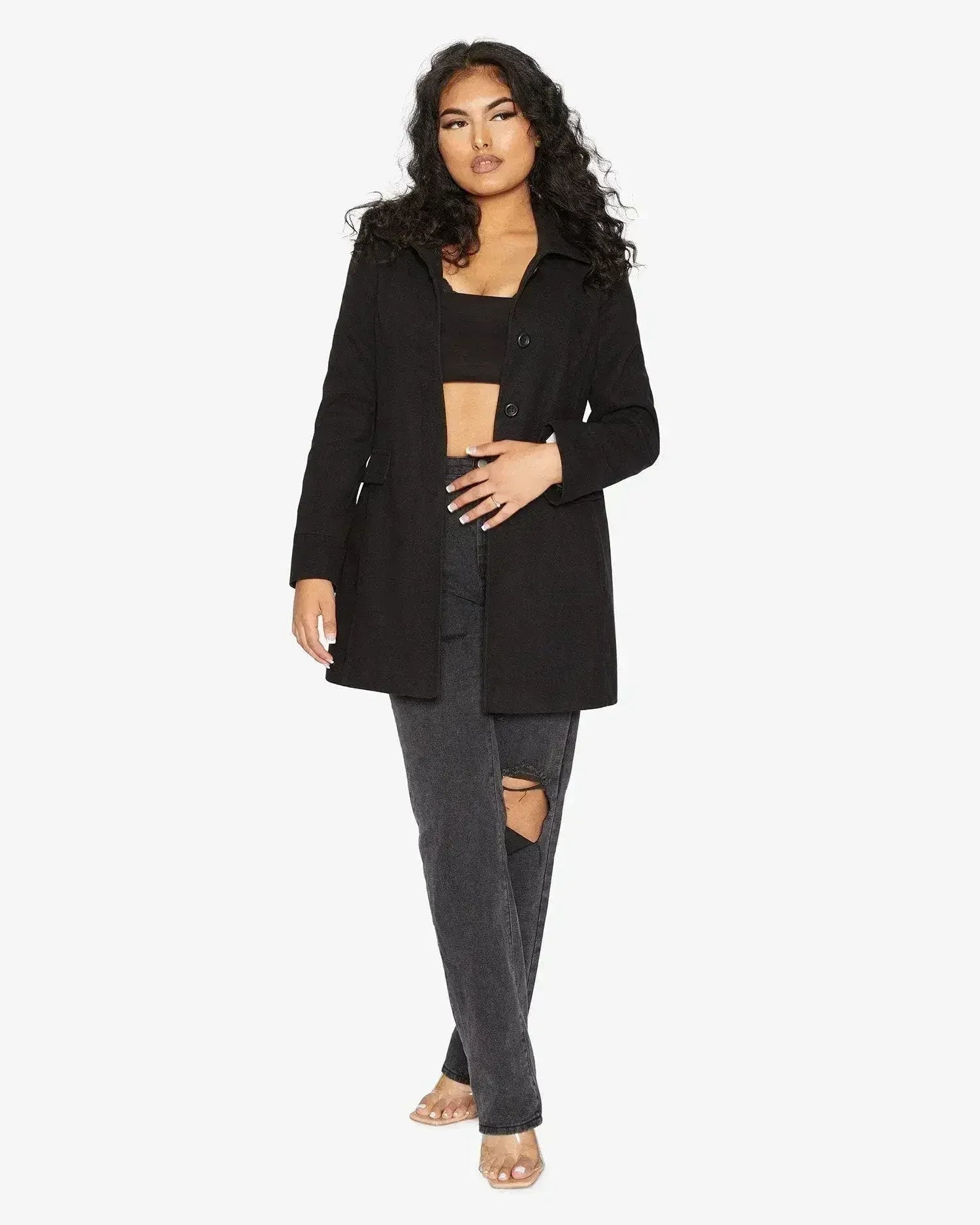 Manteau Covert De La Creme en mélange de laine mi-long pour femme