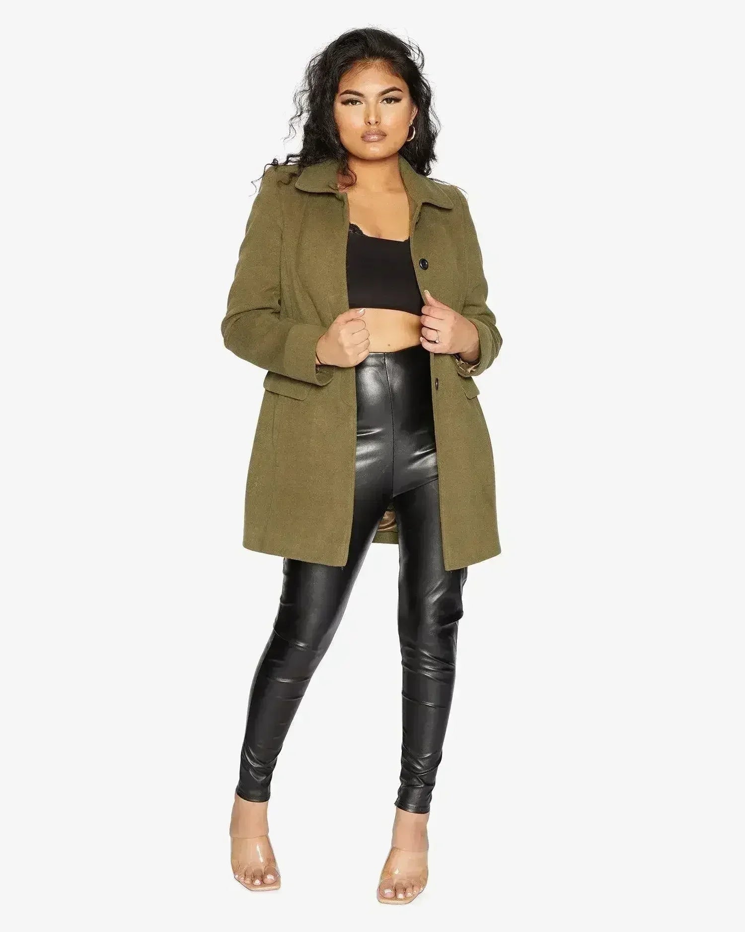 Manteau Covert De La Creme en mélange de laine mi-long pour femme