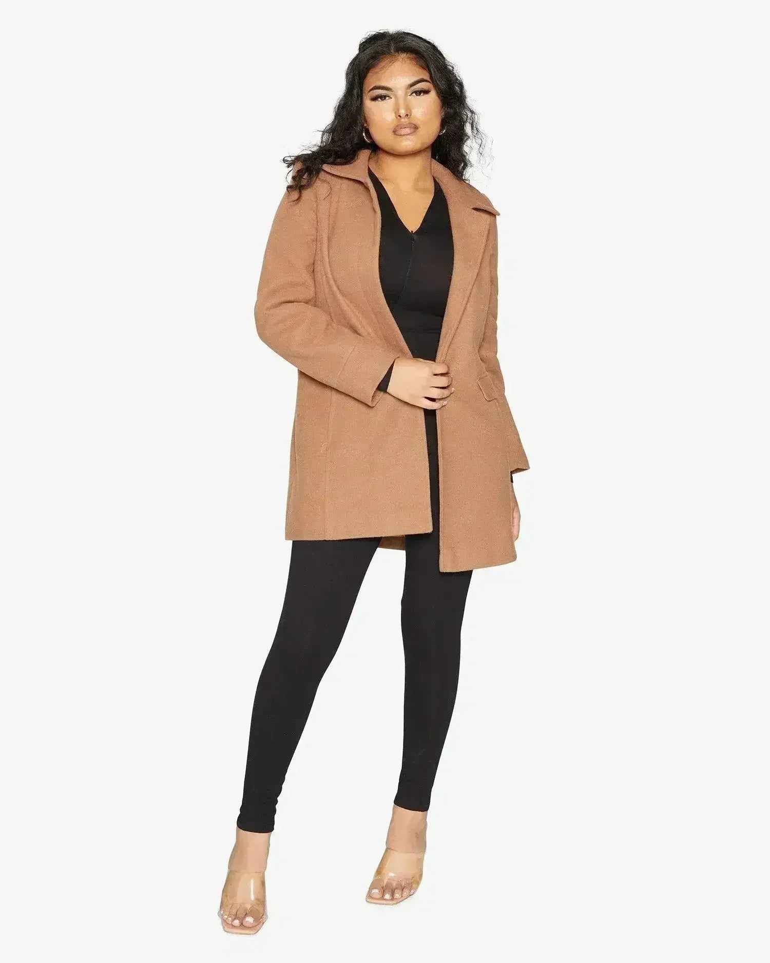 Manteau Covert De La Creme en mélange de laine mi-long pour femme