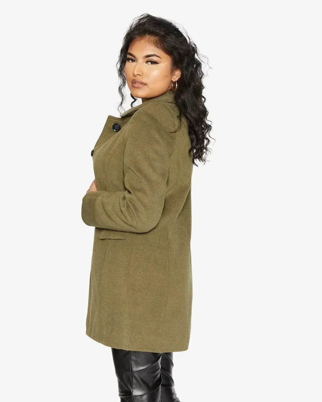 Manteau Covert De La Creme en mélange de laine mi-long pour femme