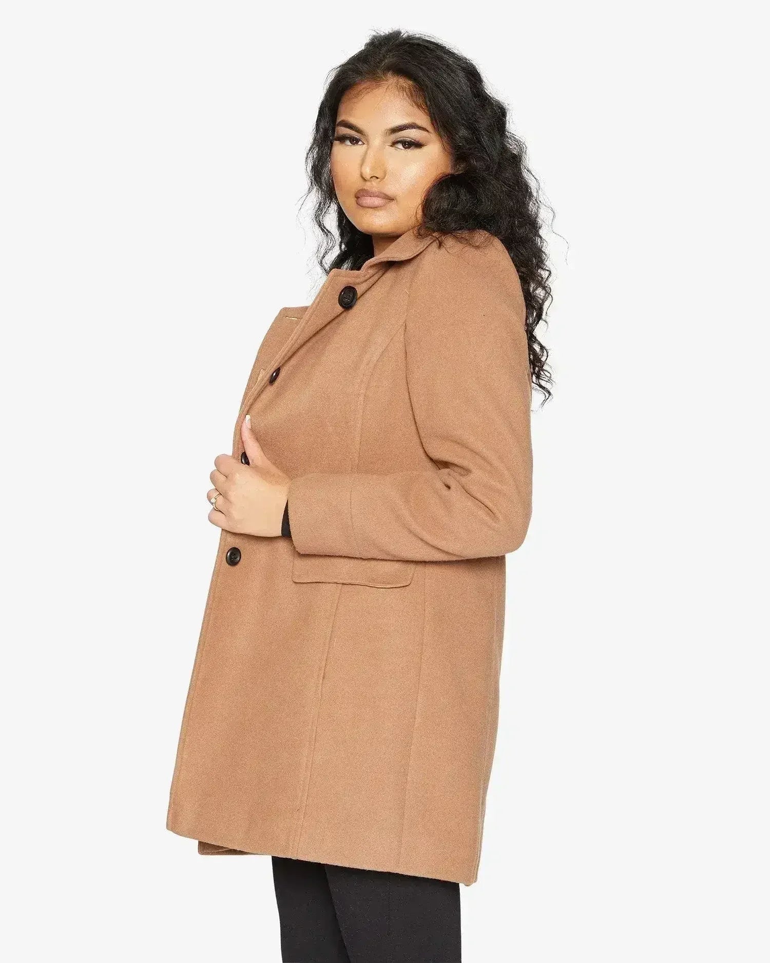 Manteau Covert De La Creme en mélange de laine mi-long pour femme