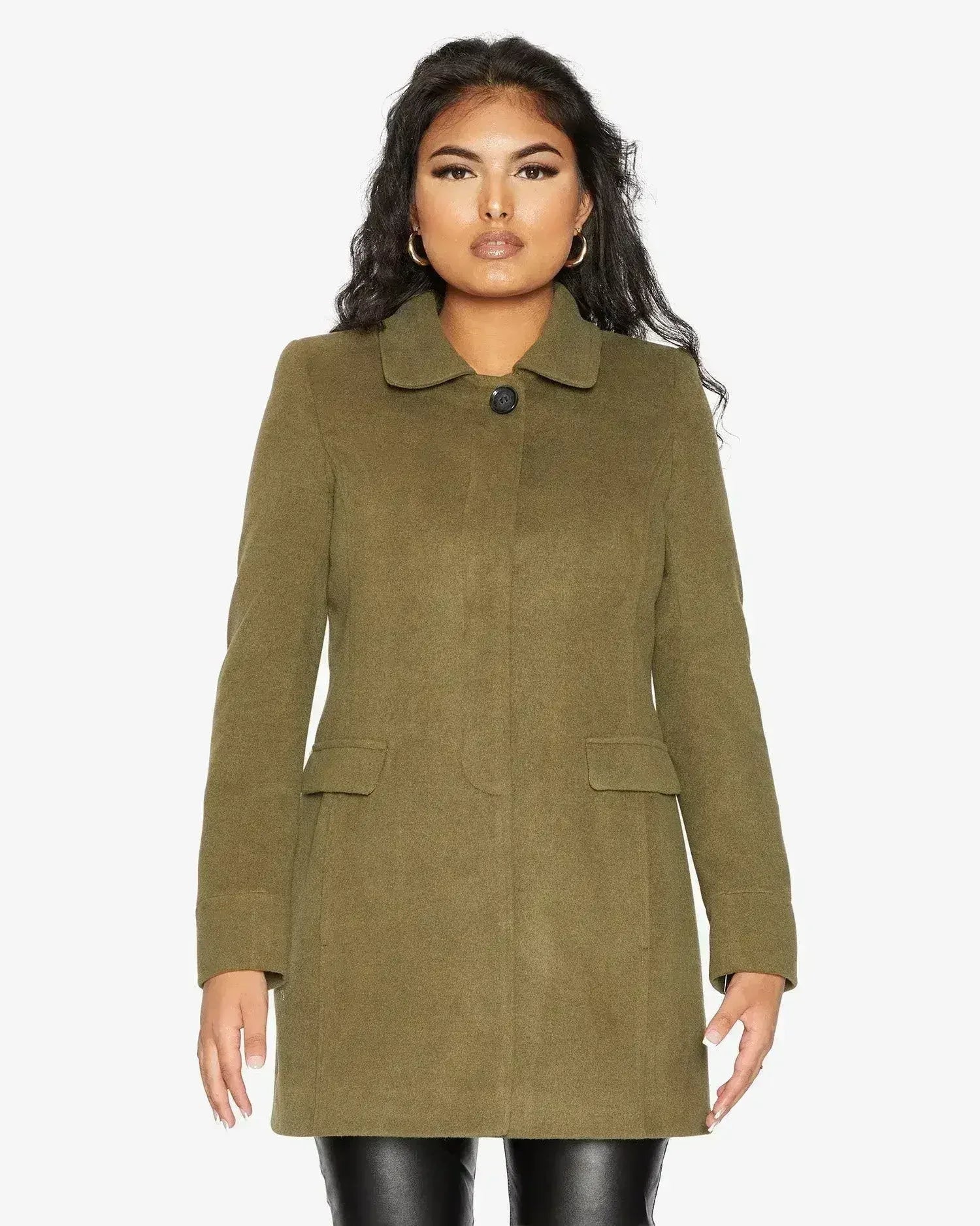 Manteau Covert De La Creme en mélange de laine mi-long pour femme