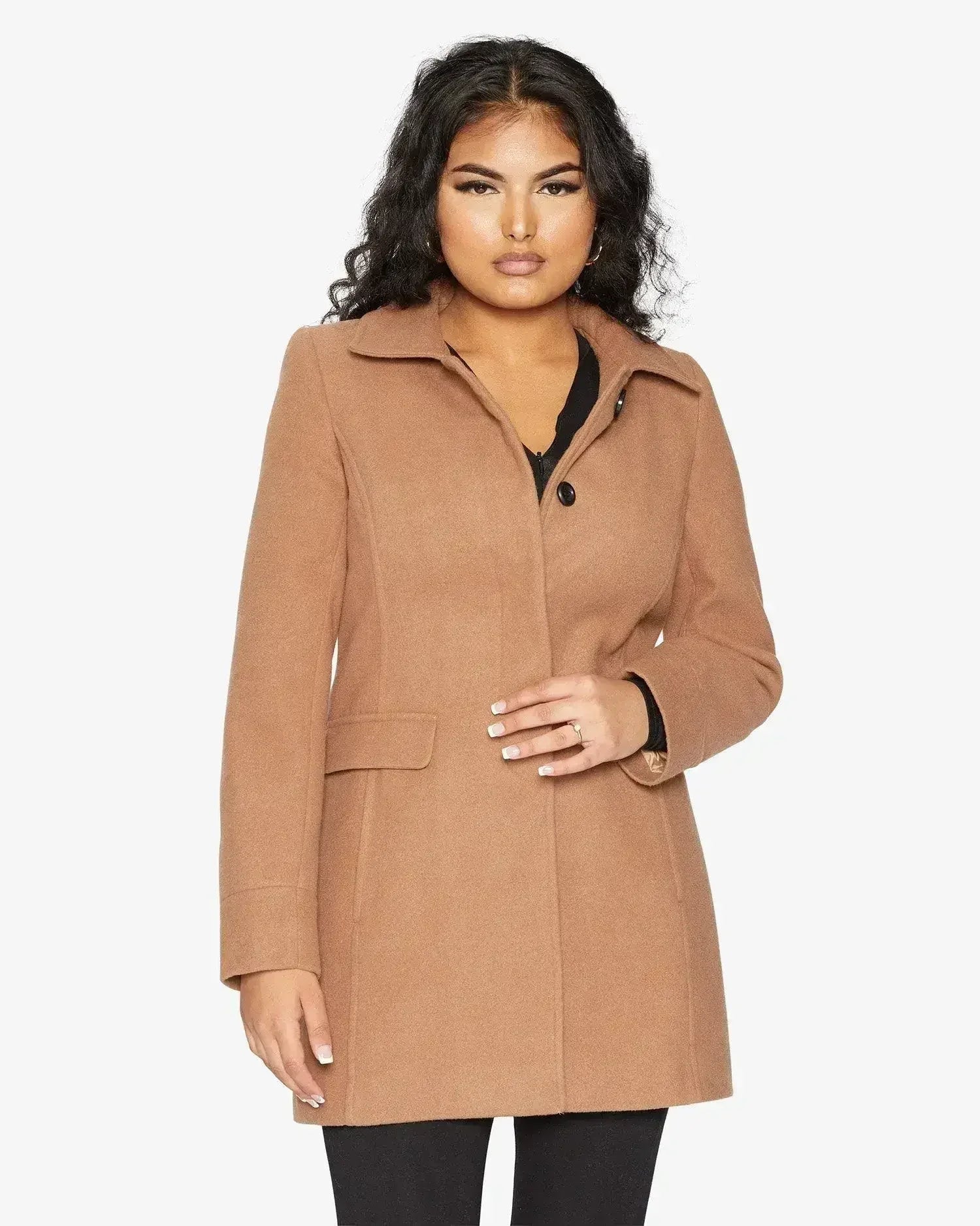 Manteau Covert De La Creme en mélange de laine mi-long pour femme