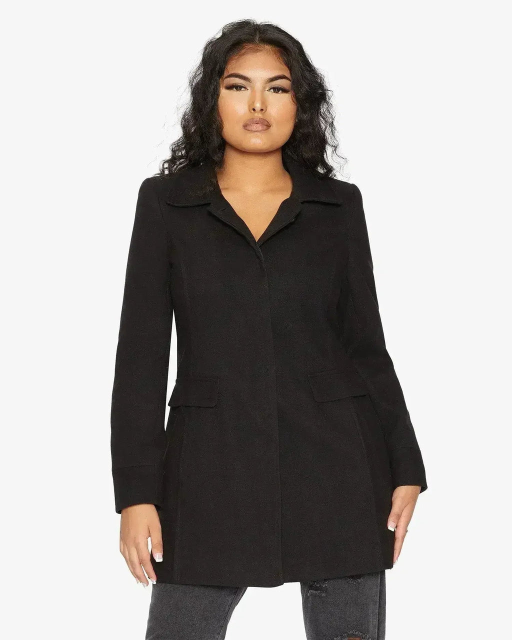 Manteau Covert De La Creme en mélange de laine mi-long pour femme