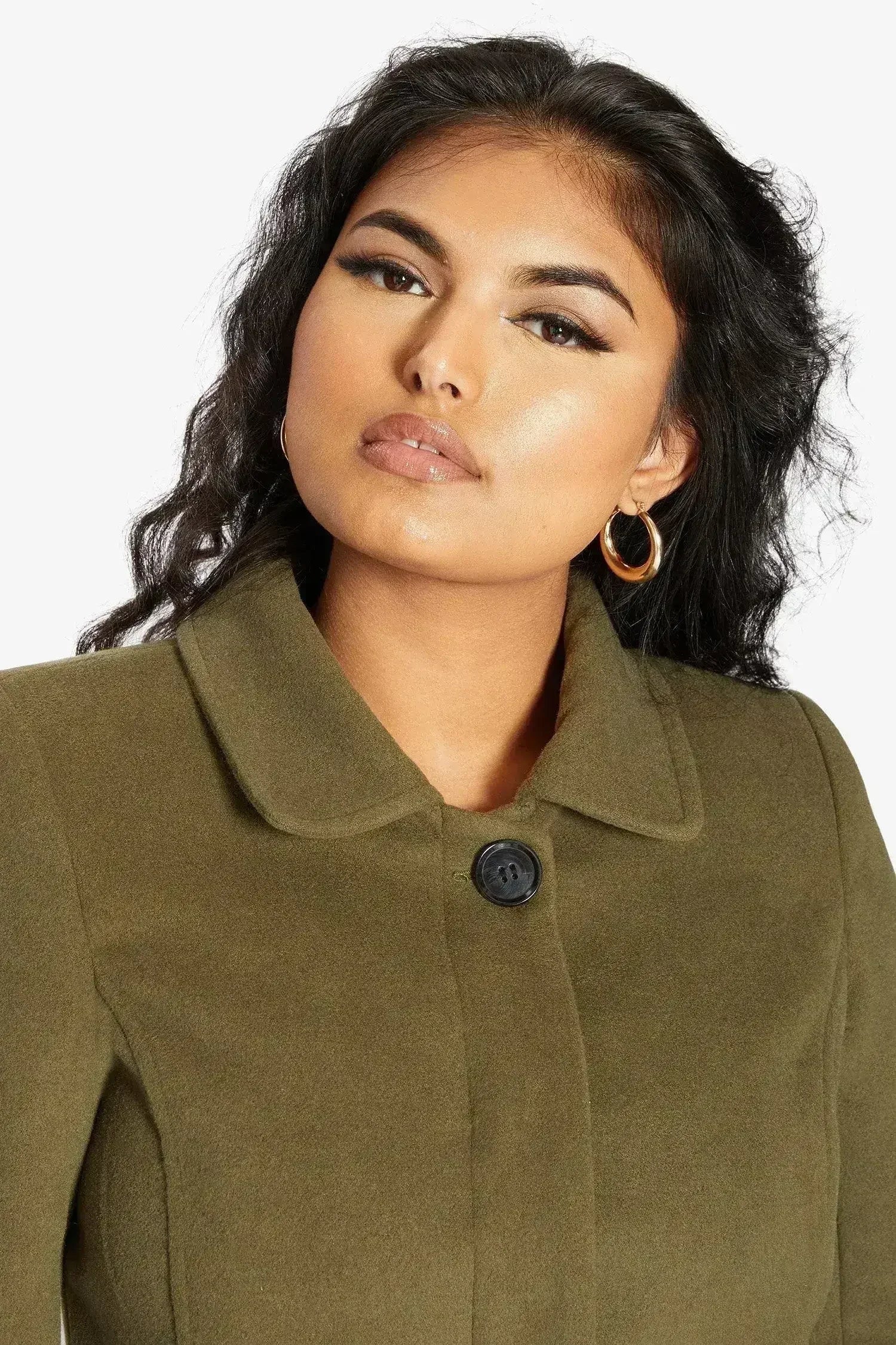 Manteau Covert De La Creme en mélange de laine mi-long pour femme