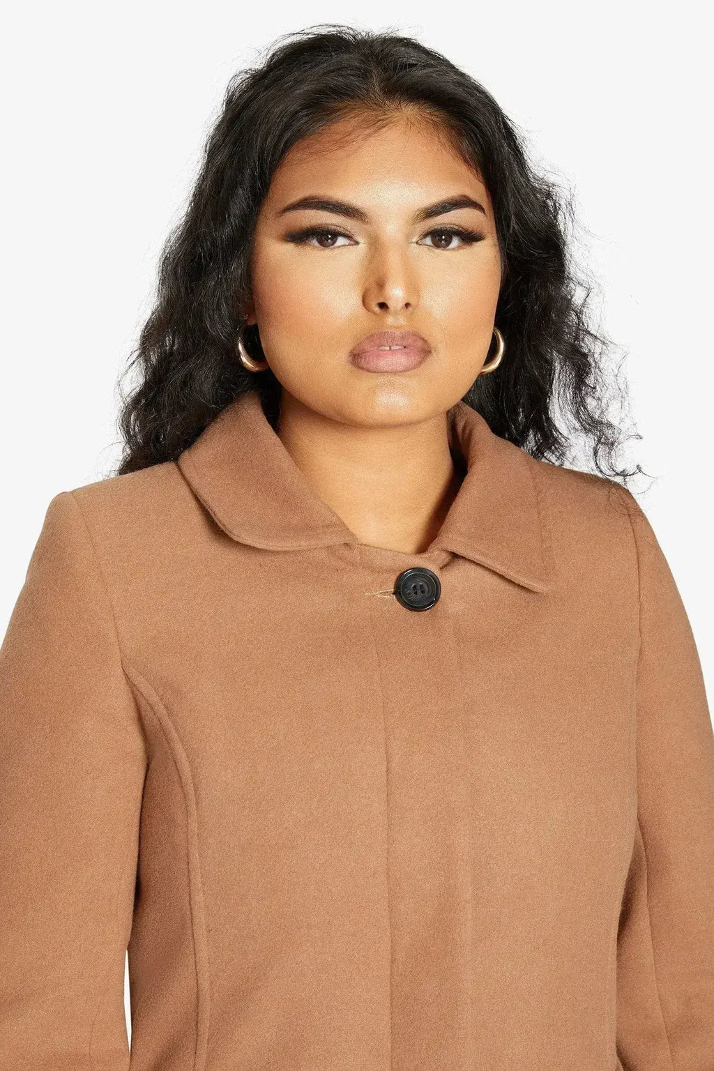 Manteau Covert De La Creme en mélange de laine mi-long pour femme