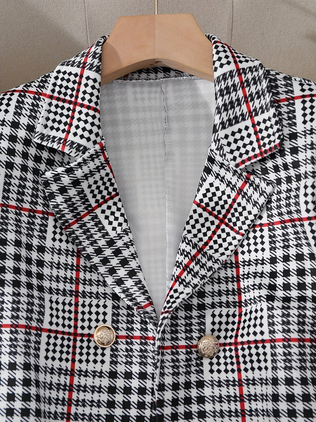 Tailleur jupe grande taille à carreaux pour femme – Ensemble deux pièces blazer et jupe taille haute