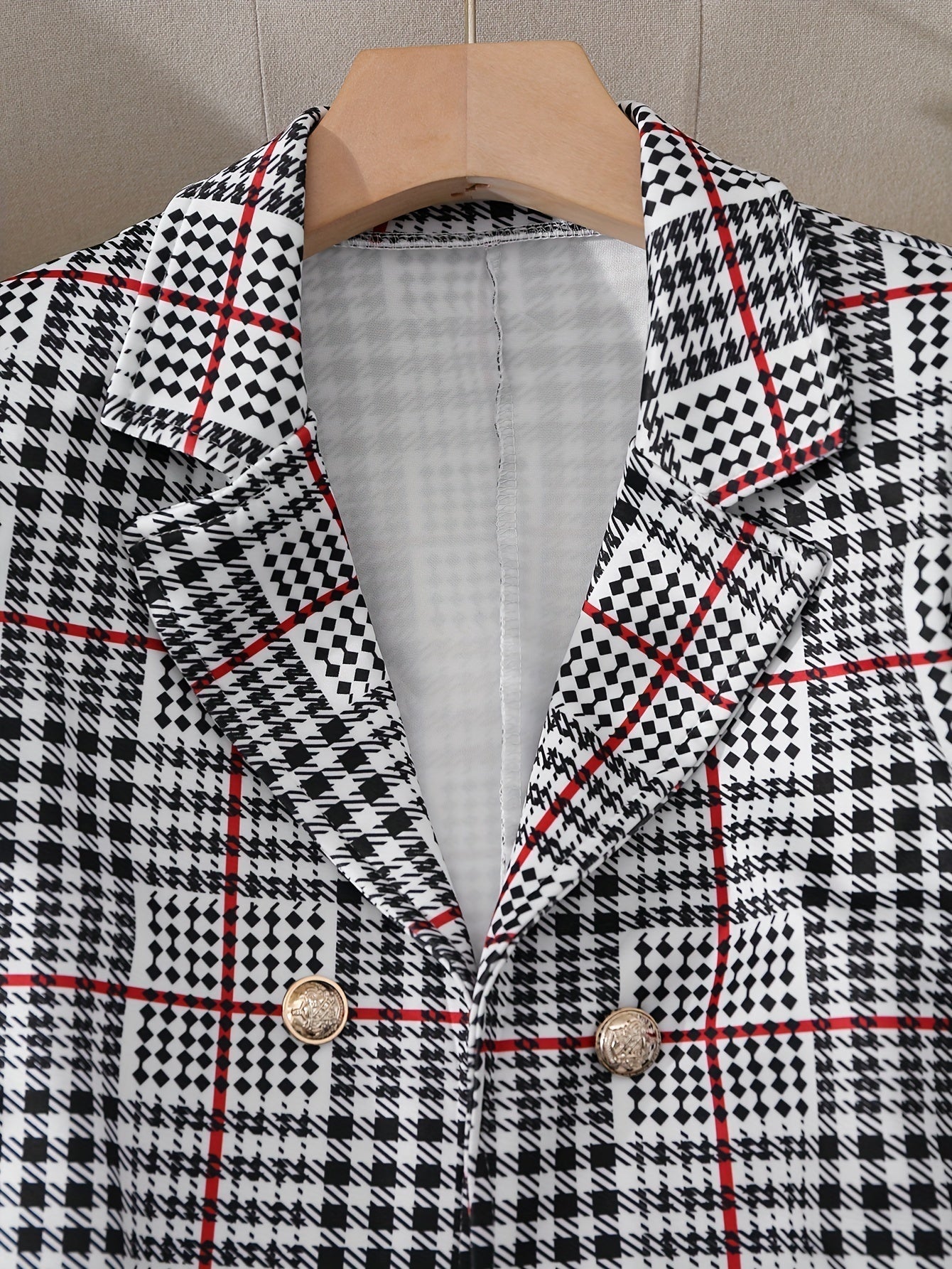 Tailleur jupe grande taille à carreaux pour femme – Ensemble deux pièces blazer et jupe taille haute