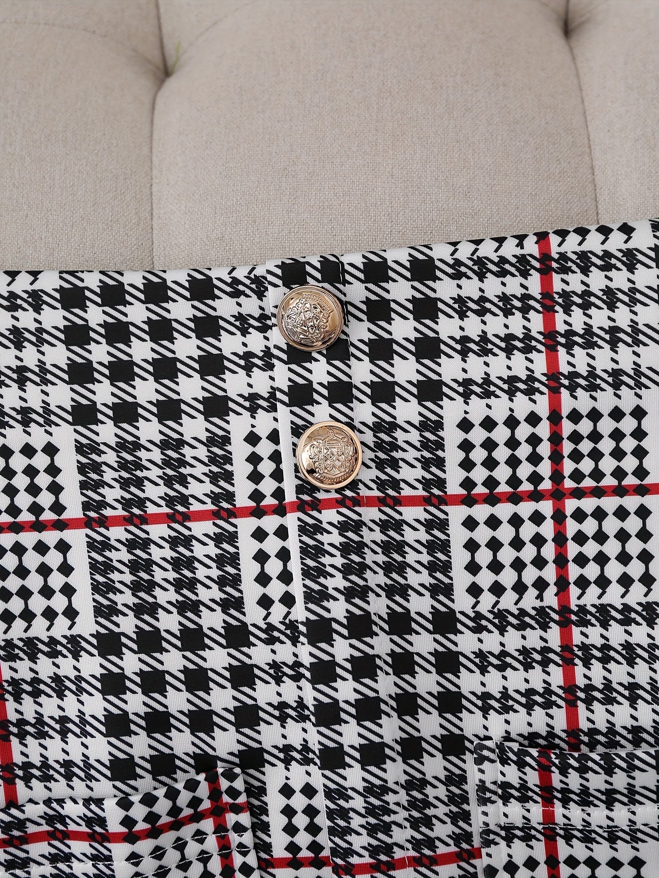 Tailleur jupe grande taille à carreaux pour femme – Ensemble deux pièces blazer et jupe taille haute